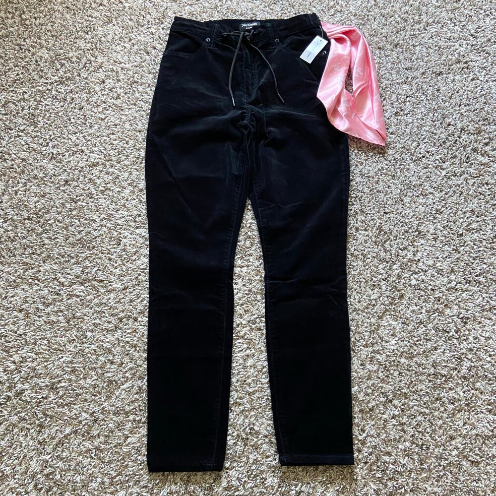 Juicy Couture Corduroy Newport Skinny Pant Women's 27 Black Drawstring Stretch